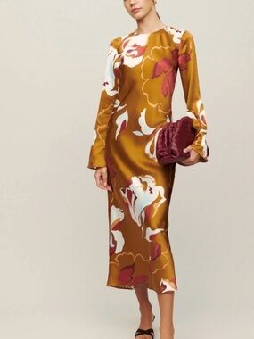Reformation 100% silk NWT sz M Satin Floral Midi Dress